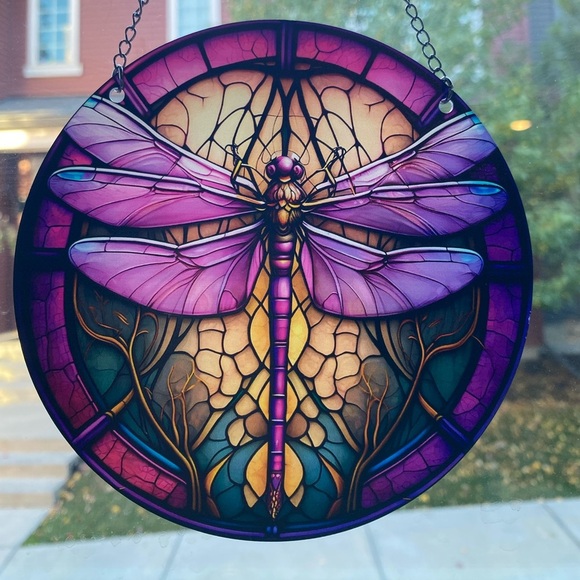 🌼2 for $25🌼 vibrant purple dragonfly, 6 inch acrylic iv Suncatcher, acrylic disk - Picture 3 of 3